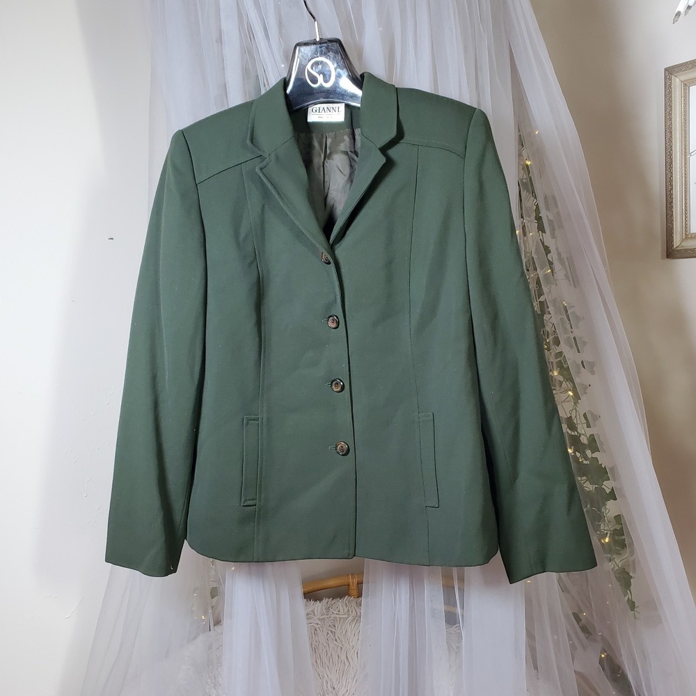 Vtg Gianni Wool Blazer Career Jacket Lined Green Elevated Capsule Vented Size 16